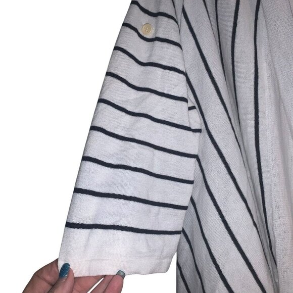 BCBGMAXAZRIA WOMEN'S STRIPED CARDIWRAP SWEATER NAVYSTRIPE S BUTTON SLEEVE NWT - Picture 8 of 11